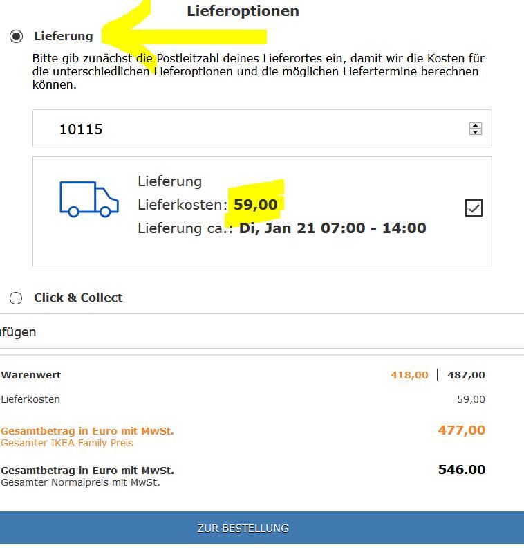 IKEA Lieferung nachhause